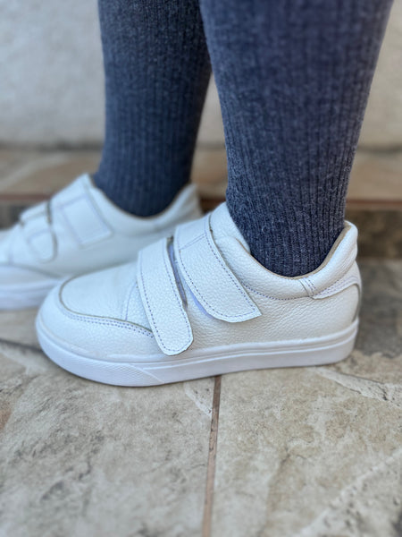 Zapatilla escolar cuero blanco